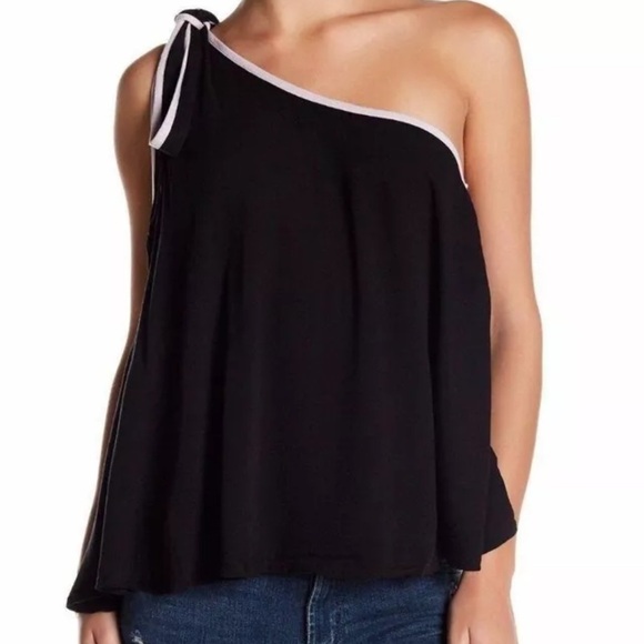 3/$20⚡️ Free People You’re the One One Shoulder Tie Blouse Flowy Black Pink - Picture 1 of 10